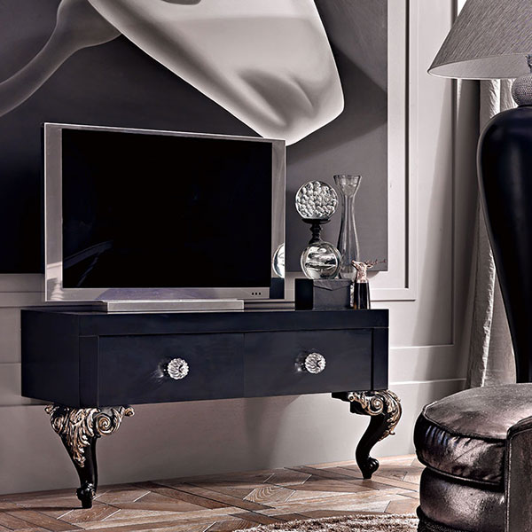 2022<br>
TV cabinet with 2 drop front drawers   
135 x 55 x 65 cm<br>

VSS12 CALLA<br>
painting with Swarovski  
180 x 180 cm
