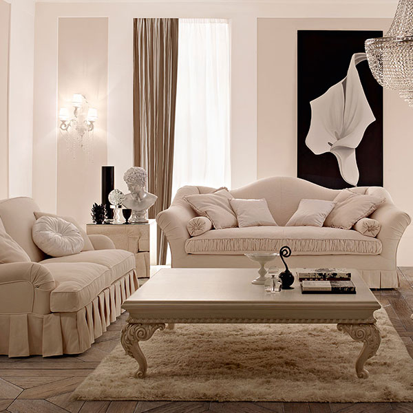 5013 Emily<br>
elegance sofa   
220 x 105 x 100 cm<br>

6613 Dominique<br>
sofa   
250 x 115 x 110 cm<br>
 
L5911 ROSY<br>
luxury armchair   
142 x 115 x 100 cm<br>
 
4007<br>
mirrored cube   
61 x 61 x 61 cm<br>
 
0626<br>
carved coffee table  
145 x 145 x 45 cm<br>
 
VSS13 CALLA<br>
painting with Swarovski   
100 x 250 cm<br>

bs15/CR<br>
wall sconce, 3 lights with crystals  
L. 35 x H. 50 cm