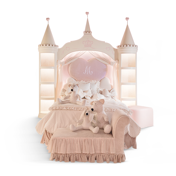 
<strong>ALICE</strong> bed <br>
<strong>CLTD01</strong> castle bookcase with led lights and decorations <br>
<strong>CLPD01</strong> castle portal with led lights and decorations with Swarovski crystals and curtains <br>
<strong>ANNABEL</strong> day bed <br>
<strong>7204</strong> heart pouffe <br>
<strong>CAGD01</strong> wardrobe system with decorations and led lights <br>
<strong>MILLY</strong> tufted pouffe with skirt and wheels  <br>
<strong>2032</strong> hot air balloon table lamp, 2 lights <br>
<strong>CM03</strong> butterly moquette