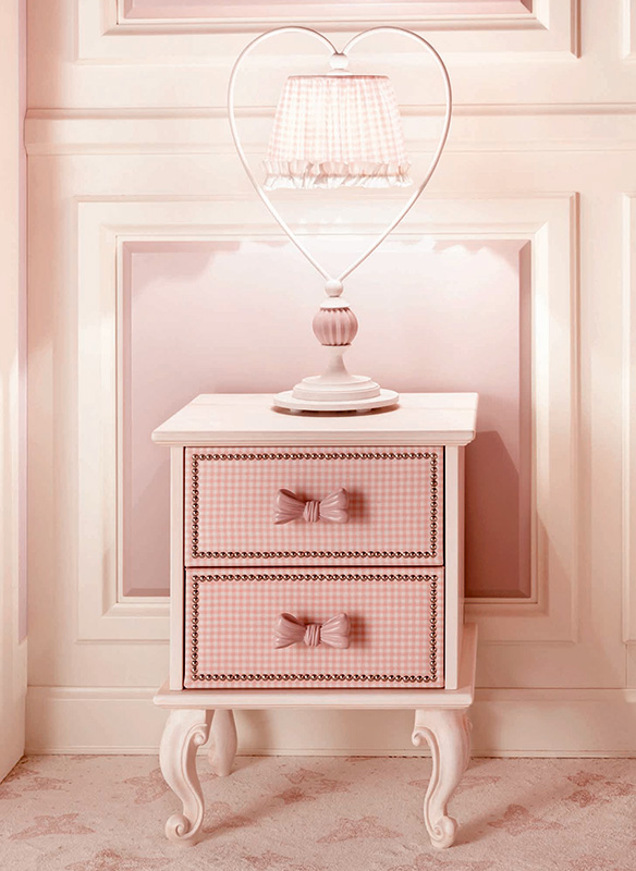 <strong>C1071</strong> nightstand with 2 lined drawers 
with studs and SP02 bow handle L. 48 x P. 39 x H.63 cm