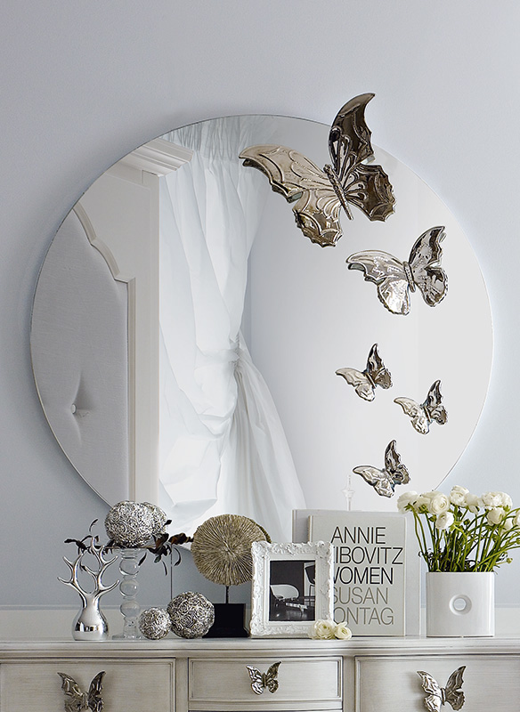 <strong>4001</strong> round mirror with butterflies L. 120 x P. 13 x H. 120 cm 